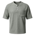 thumbnail image 4 of Men'S Waffle Knit Henley Shirts With Chest Pocket Short Sleeve Casual Loose Fit Breathable Tops For Workout And Daily Activities,Light Gray,XL, 4 of 7