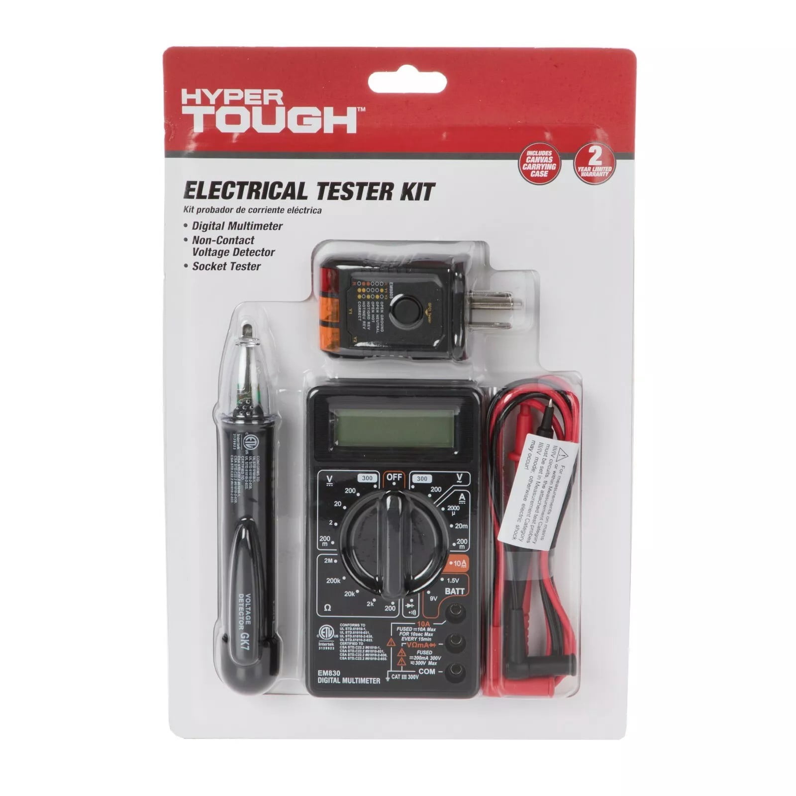 Digital Multimeter Voltage and GFCI Outlet Continuity Electrical Tester Kit in Carry Pouch