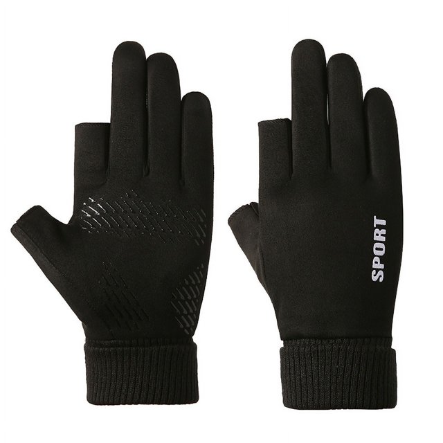 Gloves Men's Winter Cold-proof Windproof Warm Fleece-lined Touch Screen Outdoor Riding Driving Motorcycle Take-out Half Finger Leakage