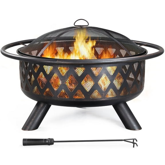 Topeakmart 23.5" x 36" Round Bronze Finish Iron Fire Pit with Rust Resistant
