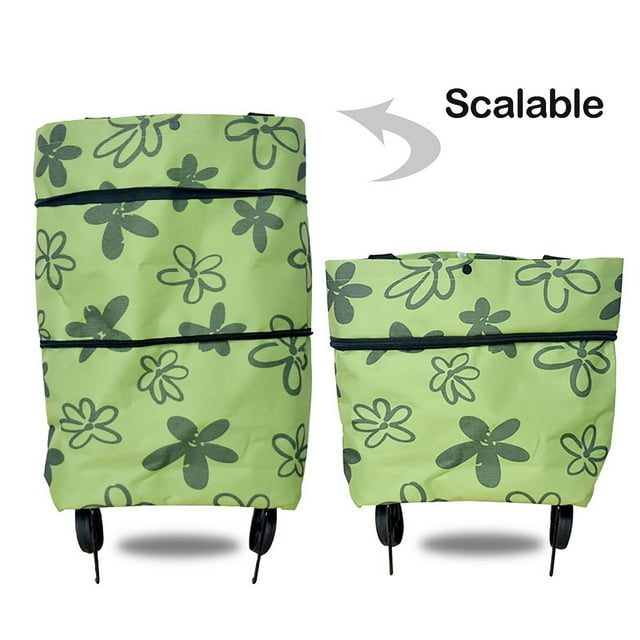 Trolley Folding Shopping Bag Zipper Folding Shopping Bags 2 In 1 Foldable Shopping Portable Cart With Wheels Lightweight Storage Bag For Shopping Fruits Veget
