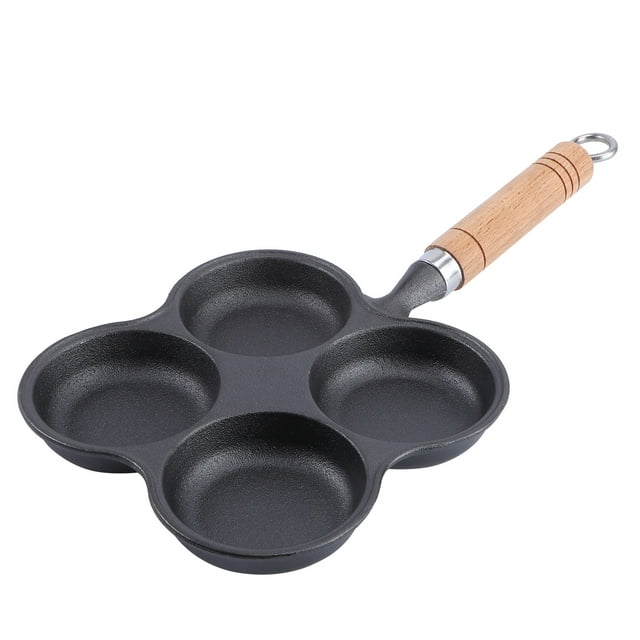 OUNONA Four Holes Nonstick Egg Pan for Home Made of Cast Iron Black Color Easy to Clean 4 Pancakes at Once
