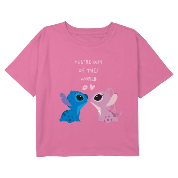 Girl's Lilo & Stitch You're Out of This World Couple Graphic Cropped T-Shirt