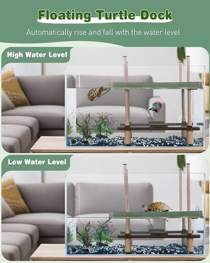 FINAQUA Floating Turtle Basking Dock with Ramp - For Aquatic Turtles, Fits 30 Gallon+ Aquariums