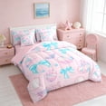 thumbnail image 2 of Manfei Pink Blue Seashell Bow Bedding Comforter Set for Girls Kids, Dreamy Ocean Full Bedding Set, Pink Reversible 7 Pieces, 2 of 6