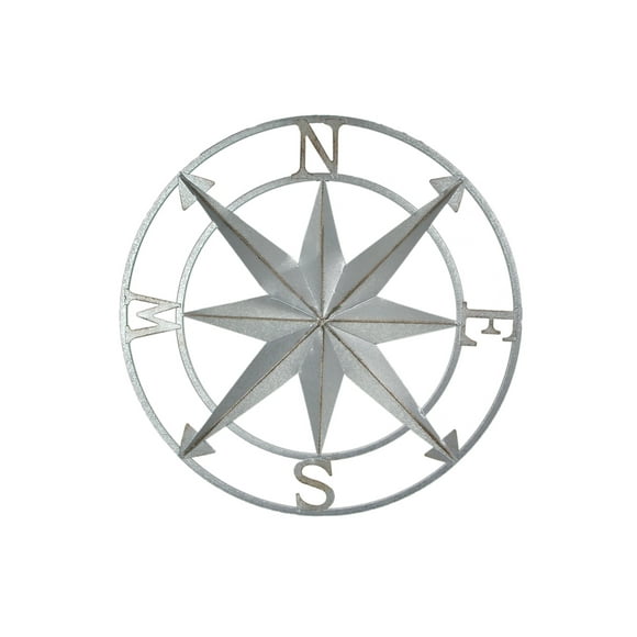 Nautical Compass Rose Wall Hanging Sculpture - Galvanized Grey Finish Metal Indoor Outdoor Ocean Decor - 20.5 Inch Diameter Elegant Maritime Home Accent Piece