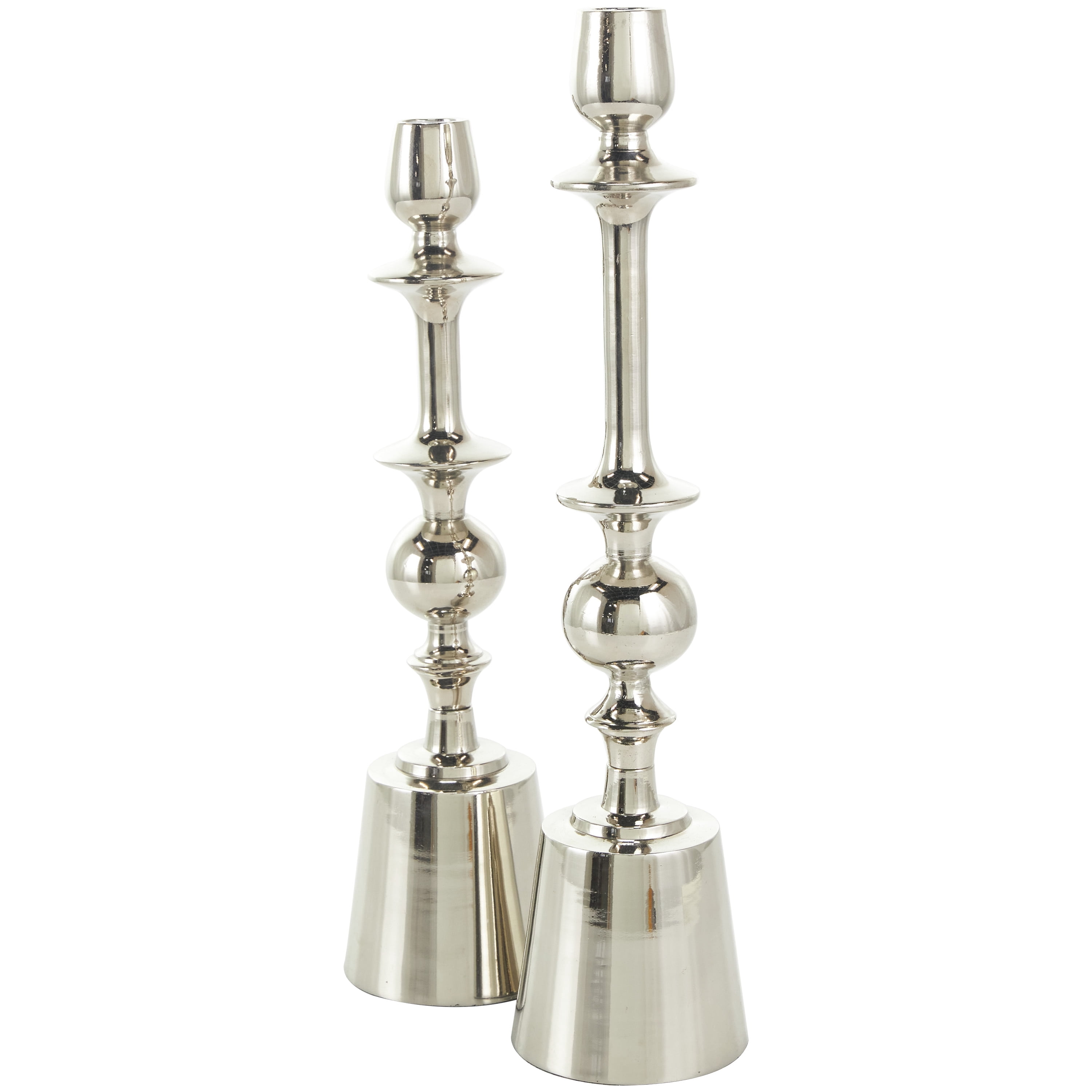 DecMode 2 Candle Silver Aluminum Candle Holder, Set of 2