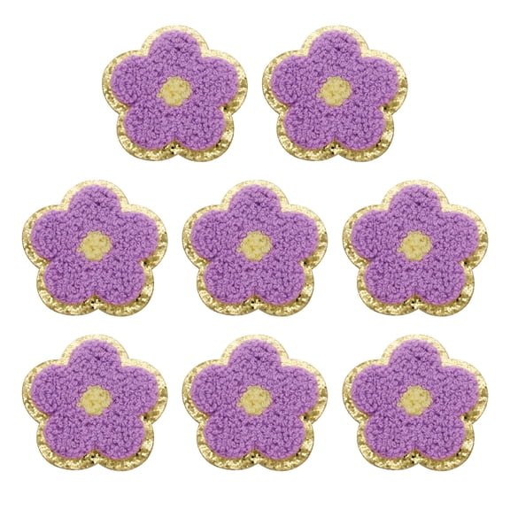 Uxcell 8 Pcs Purple Flower Chenille Patches, Iron on Patches Gold Edges Flower Patches Applique for Clothing DIY Crafts Hats Backpack Clothes Dress Pants Jeans