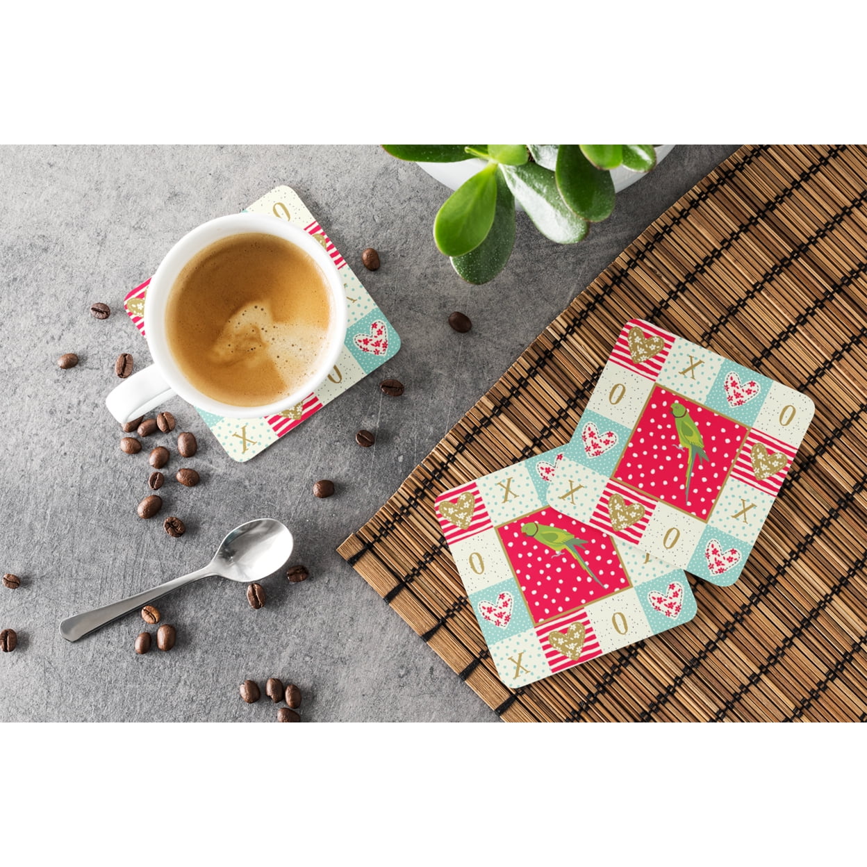 Ring-Necked Parakeet Love Foam Coaster Set of 4