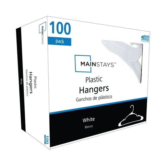 Mainstays Plastic Notched Adult Hangers for Any Clothing Type, Arctic White 100 Count
