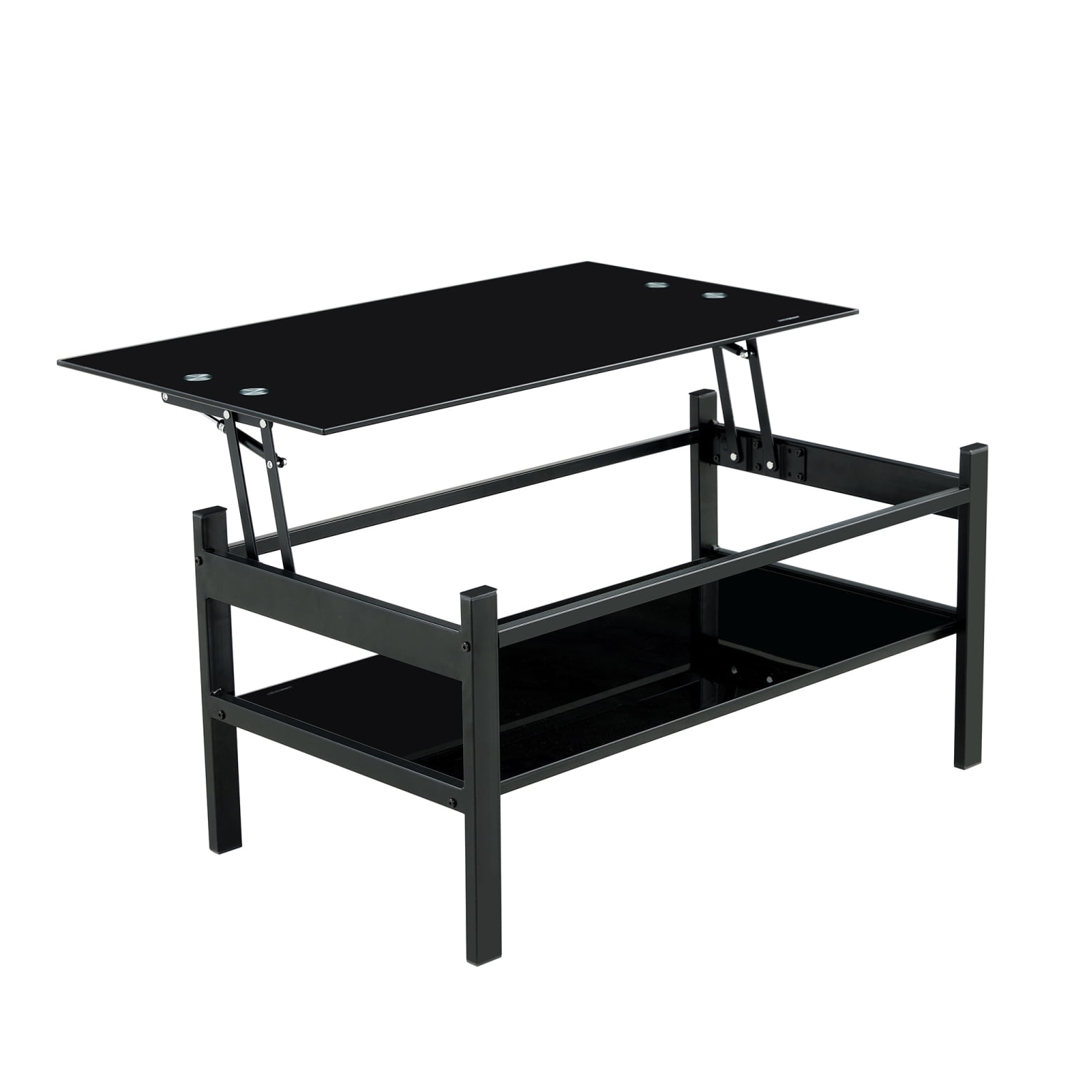 Glass Lift Top Coffee Table, Modern Simple 2-Layer Tempered Glass