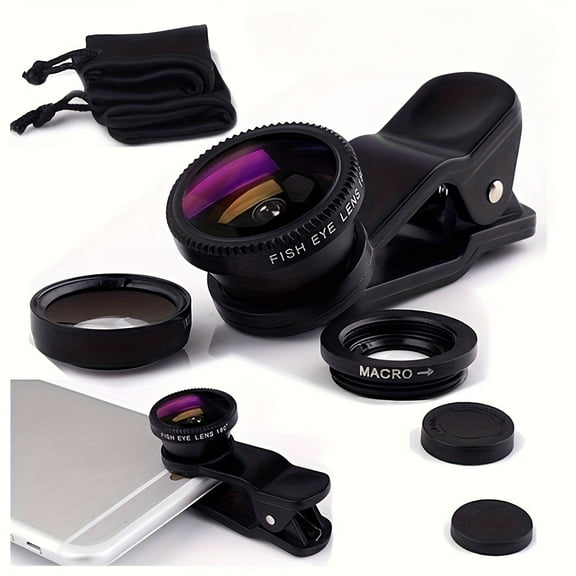 3-in-1 Wide Angle Macro Fisheye Lens Camera Kits Mobile Phone Fish Eye Lenses with Clip 0.67x for iPhone Samsung All Cell Phones