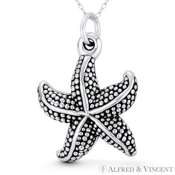 Starfish Ocean Sealife Charm 36x26mm (1.4x1in) Pendant & Chain Necklace in Oxidized .925 Sterling Silver