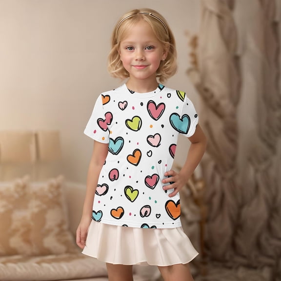 Eltusu Girls Graphic Tee, Casual Crew Neck Pullover Short Sleeve Kids T-shirts Multicolor Size 3-14 T