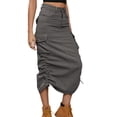 thumbnail image 4 of Liacowi Denim Cargo Skirts for Women Juniors High Low Waist Midi Skirt with Pocket Punk Harajuku Long Jean Skirts Streetwear, 4 of 6