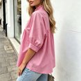 thumbnail image 6 of ClodeEU Women's V Neck Puff Short Sleeve Pleated Blouse,Casual Loose Swing Tunic Top Pink,Women's Plus M, 6 of 6