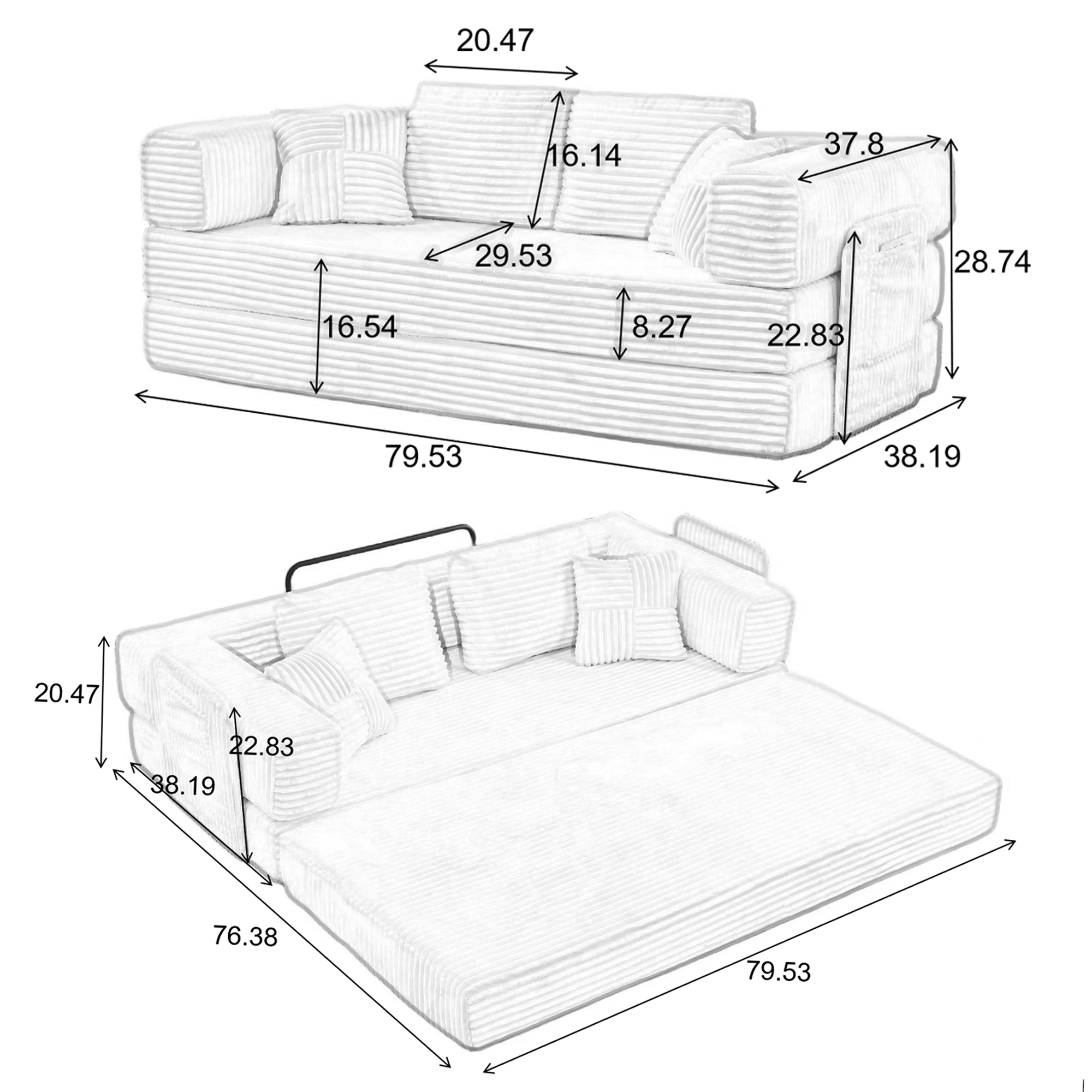Convertible Foldable Sleeper Sofa Bed with Storage Pockets, No Assembly Folding Floor Couch with 4 Pillows, Daybed Futon, Beige Upgraded