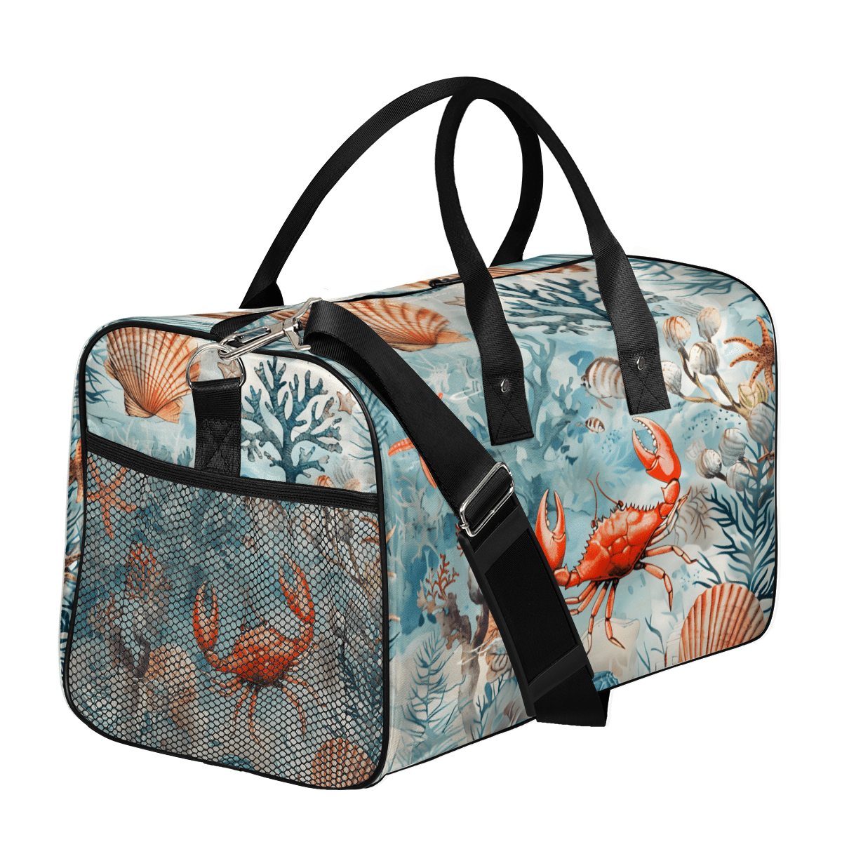 Herdesigns Shells Starfish Crab Gym Duffle Bag for Men Women, Travel Sports Bag Waterproof Lightweight Weekend Carry On Tote