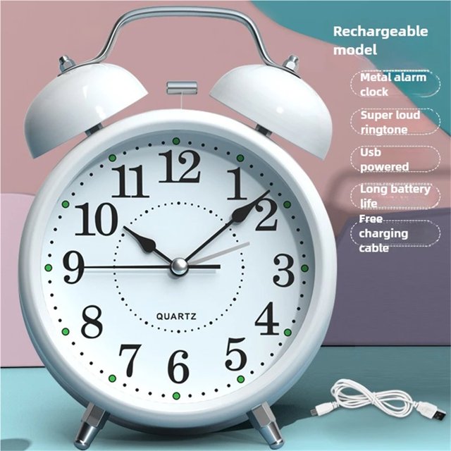 Silent Non-Ticking Analog Quartz 4 Inches Battery Operated Twin Bell Loud Alarm Clock with Backlight for Bedroom