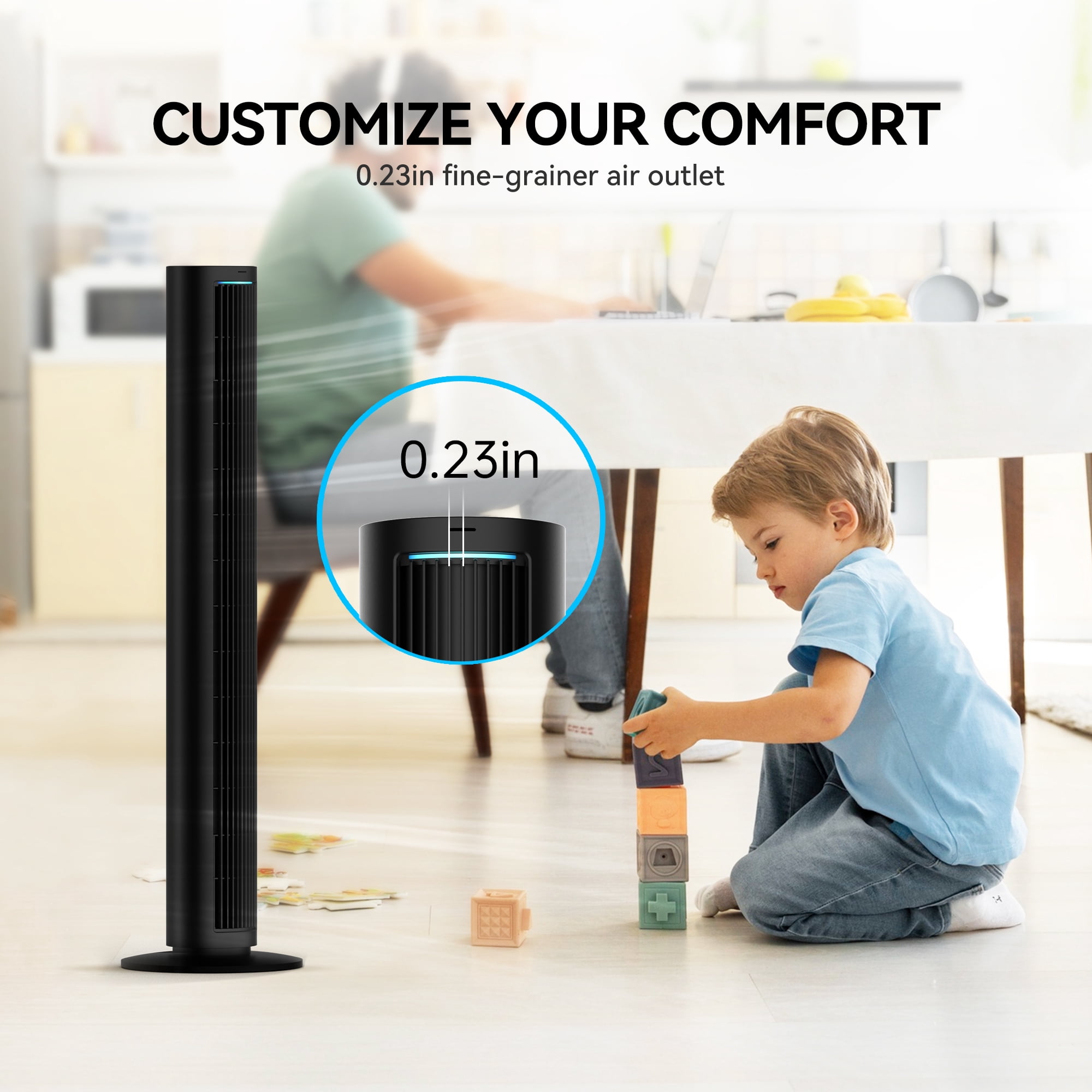 Kcpolre 40Inch Tower Fan For Bedroom, 80 ° Oscillating Fan With Bladeless Design, Silent Cooling Technology With Remote Control Led, 4 Speeds Multi-Functional Modes, 7h Timer, Large Air Outlet