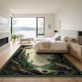 thumbnail image 3 of ODIKA 9'x12' Washable Area Rug Non-Shedding, Easy Care Green Tan Fishing Vintage Fish Forest Rustic Trout Motif with Pine Tree Border for Master Suite, California King, Under Bed, 3 of 7