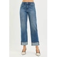 thumbnail image 3 of I AM A FASHION JUNKY RISEN Full Size 4 Way Stretch Slouchy Straight Jeans with Cuffed Hem Plus Size (DARK, 2XL), 3 of 6