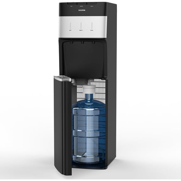 Self Cleaning Bottom Load Water Cooler Dispenser for 3-5 Gallon Bottles,Hot Cold and Room, Child Safety Lock, LED Display with Empty Bottle Alert, Black