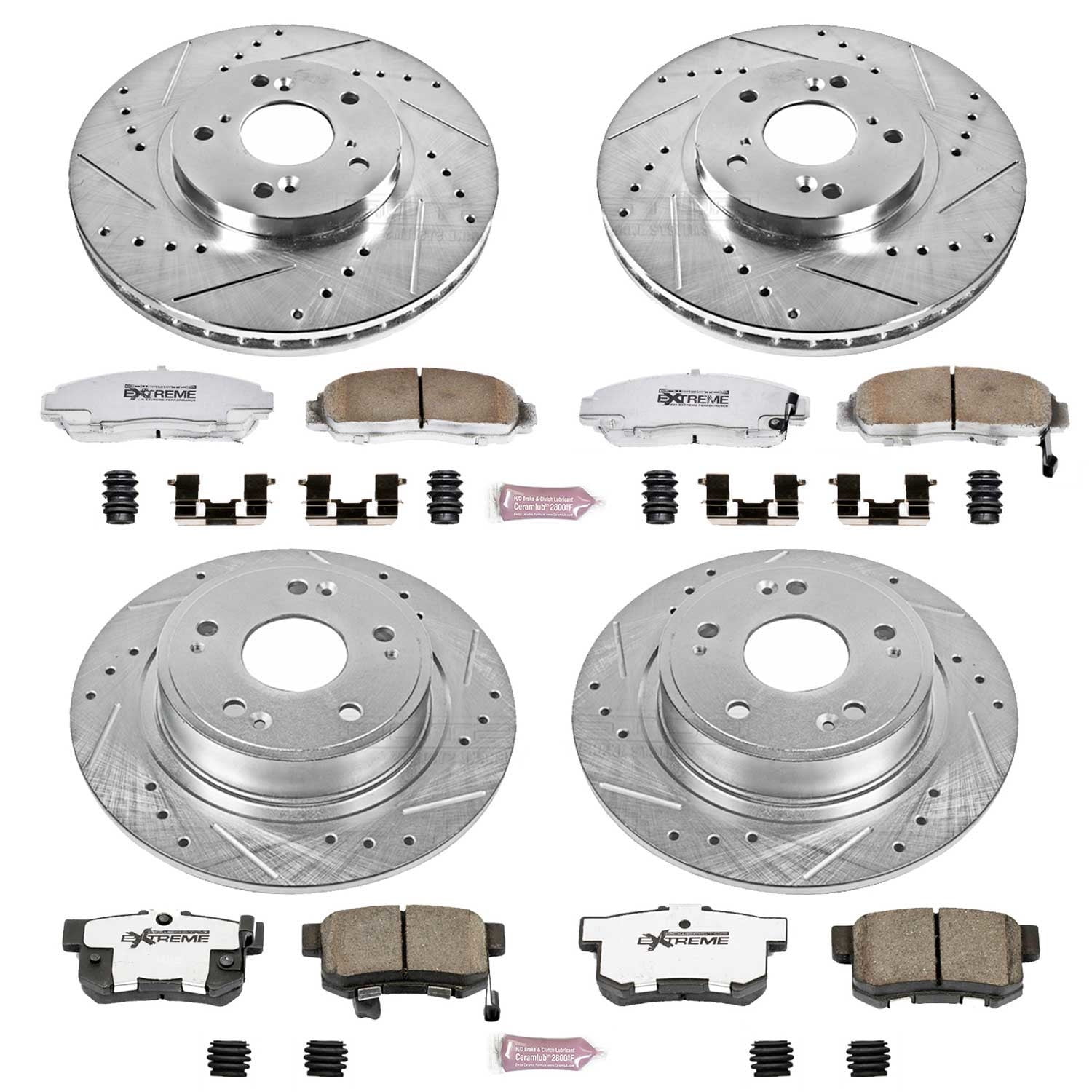 PowerStop Front and Rear Z26 Street Warrior Carbon-Fiber Ceramic Brake Pad and Drilled and Slotted Rotor Kit Fits: HONDA Select Models K2743-26
