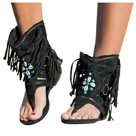 

Babysbule Women s Slippers Clearance Women Girls Retro Bohemian Tassel Sandals Roman Beach Shoes Boots