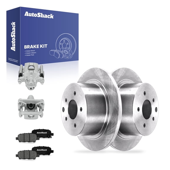 AutoShack Rear Solid Brake Rotors   Premium Ceramic Pads   Calipers 8-PC Brake Kit Replacement for 2013-2019 Nissan Sentra 2011-2017 Nissan Juke 11.48" (291.6 mm)