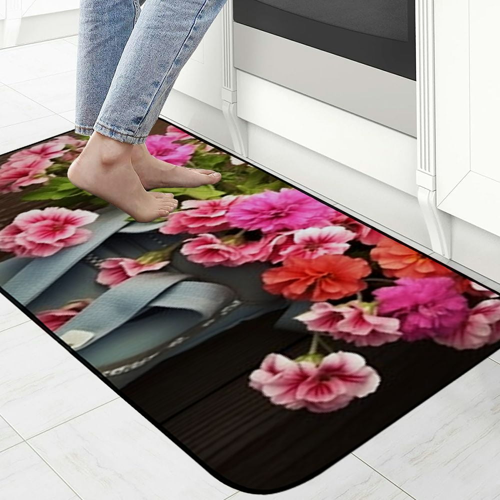 PHYHOO Doormat Floor /Mat - Geranium Pink Gloves Garden Flower Care Blossom Decorative Door Mat, Door Mat with Non-Slip Rubber Backing, Easy Cleaning, Traps Dirt, for Entry, Patio