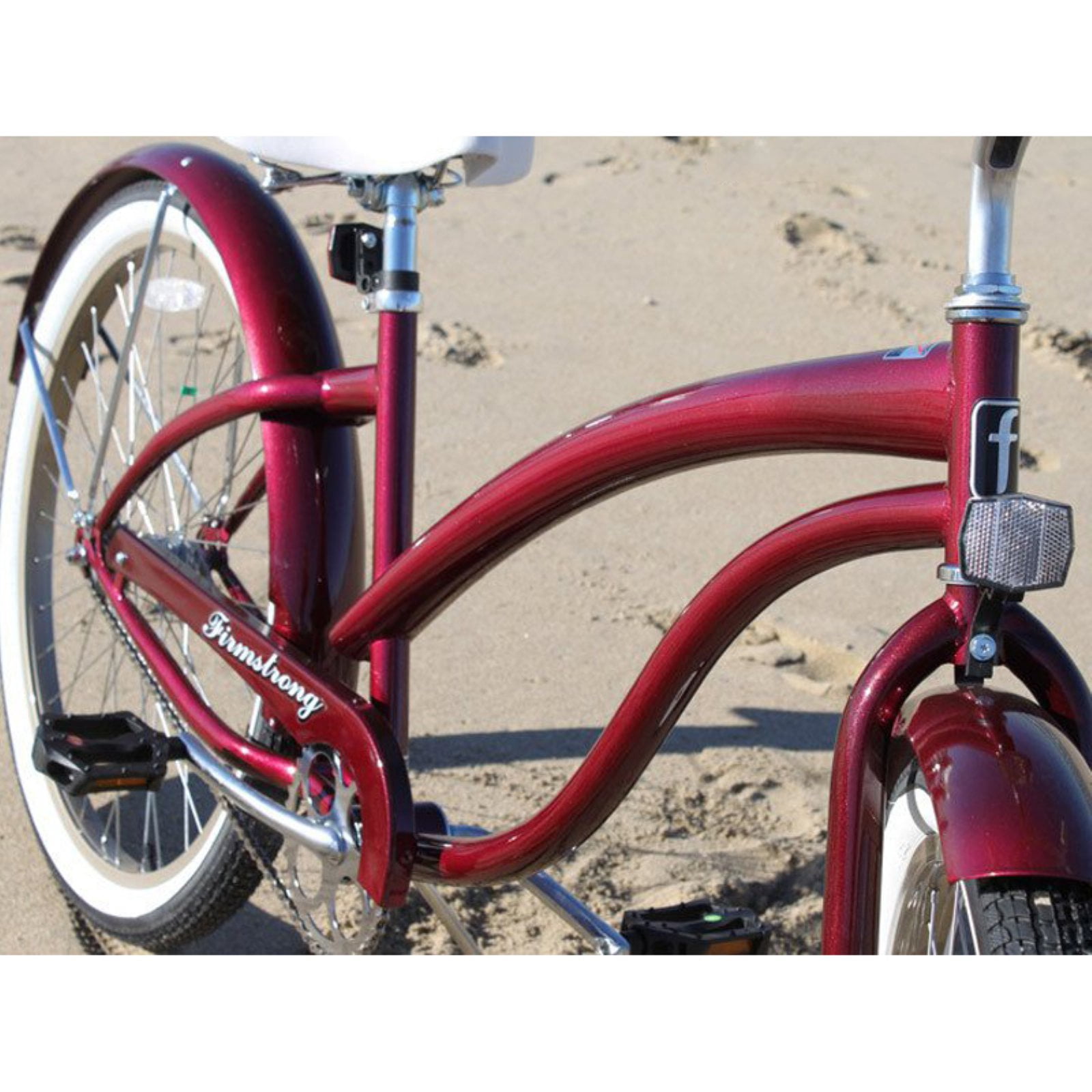 26" Firmstrong Bella Fashionista Single Speed Women's Beach Cruiser Bicycle, Matte Black with Red Rims
