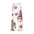 thumbnail image 5 of Lovskoo Pajamas Lounge Capris for Women Trendy Casual Floarl Printing Elastic Waist Loose Pants Straight Wide Leg Cropped Trousers with Pocket White, 5 of 5