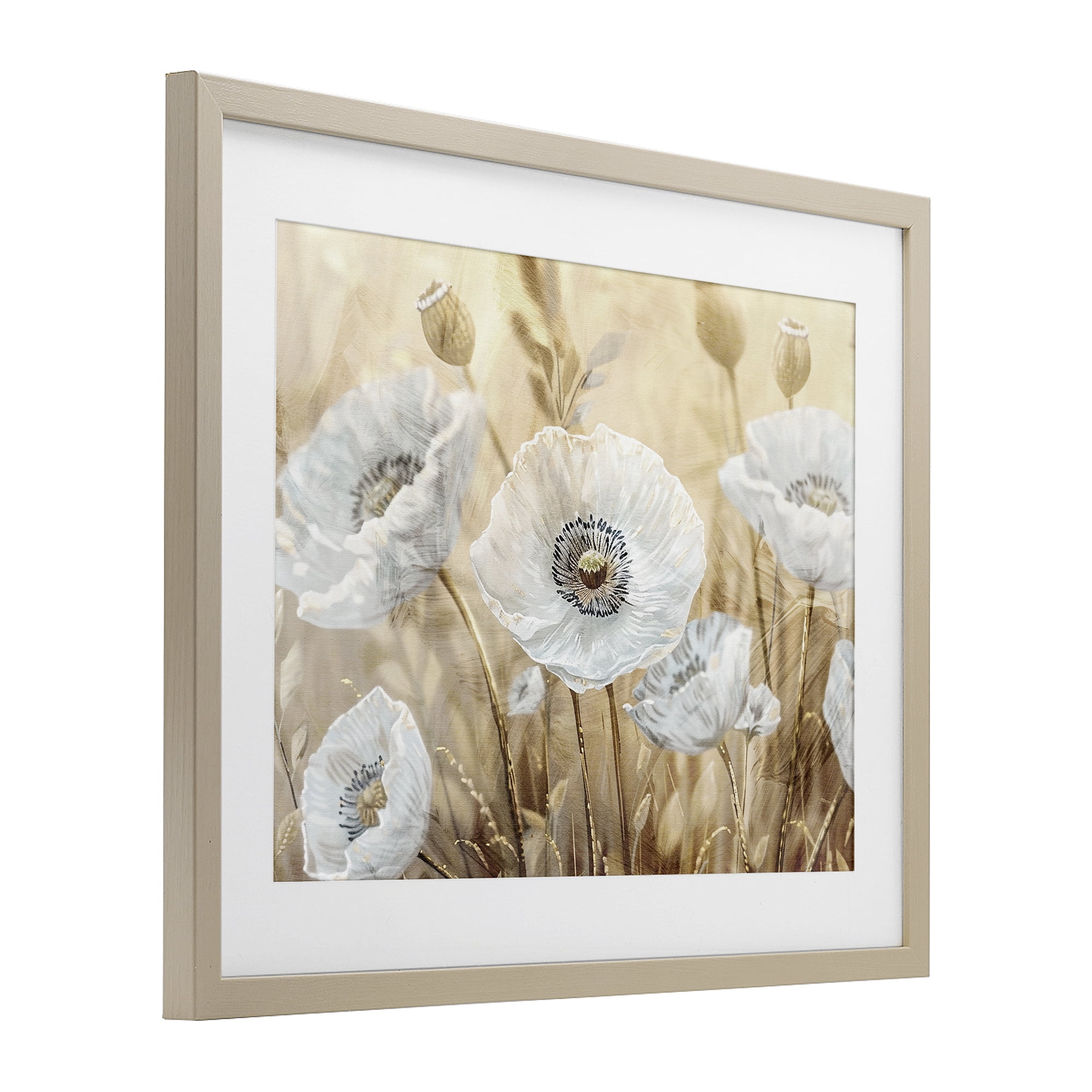 Stupell Industries White Poppies Beige Field Birch Framed Print Under Glass, design by Kim Allen