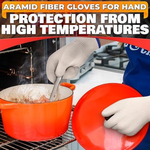 Heat Resistant Gloves for Cooking & Grilling – Aramid Oven Mitts Gloves with Fingers, Short-Term Hand Protection up to 932°F and Secure Grip for Baking, Fryer, and BBQ$$Tools & Hardware Other