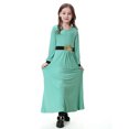 thumbnail image 1 of TH603 Vestido largo de niña musulmana Tela de seda de leche Burka Ropa de niña árabe (Verde 80), 1 of 1