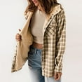 thumbnail image 5 of Tiqkatyck Womens Clothes Clearance Women's Plaid Fashion Casual Long Sleeve Pocket Button Plush Hooded Coat Womens Tops Khaki M, 5 of 5