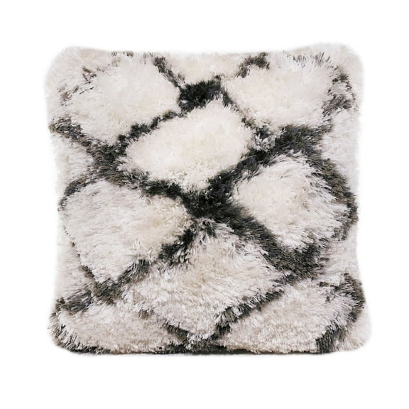 LR Home Ox Bay Hand-Woven White/Black Diamond Resistant Polyester Pillow Cover