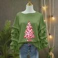 thumbnail image 5 of Yteetum Women's Christmas Crewneck Sweatshirts Oversized Christmas Tree Print Pleated Ruffle Trim Pullover Hoodless Sweatshirts Womens Casual Xmas Graphic Round Neck Loose Lantern Sleeve Sweatshirts, 5 of 5