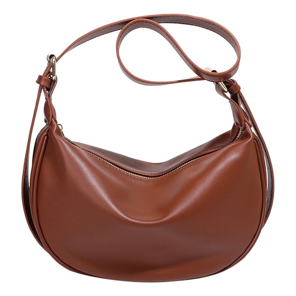 Modstep Womens Crossbody Purse Leather Sling Crescent Shoulder Bags Adjustable Strap Trendy Dumpling Underarm Pocket for Work Brown