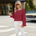 thumbnail image 3 of SWSMCLT Women's Long Sleeve Lantern Sleeve Blouse Fashion Fall Casual Top Soft Shirt Work Top Ruffle Button Shirts Burgundy Medium, 3 of 5