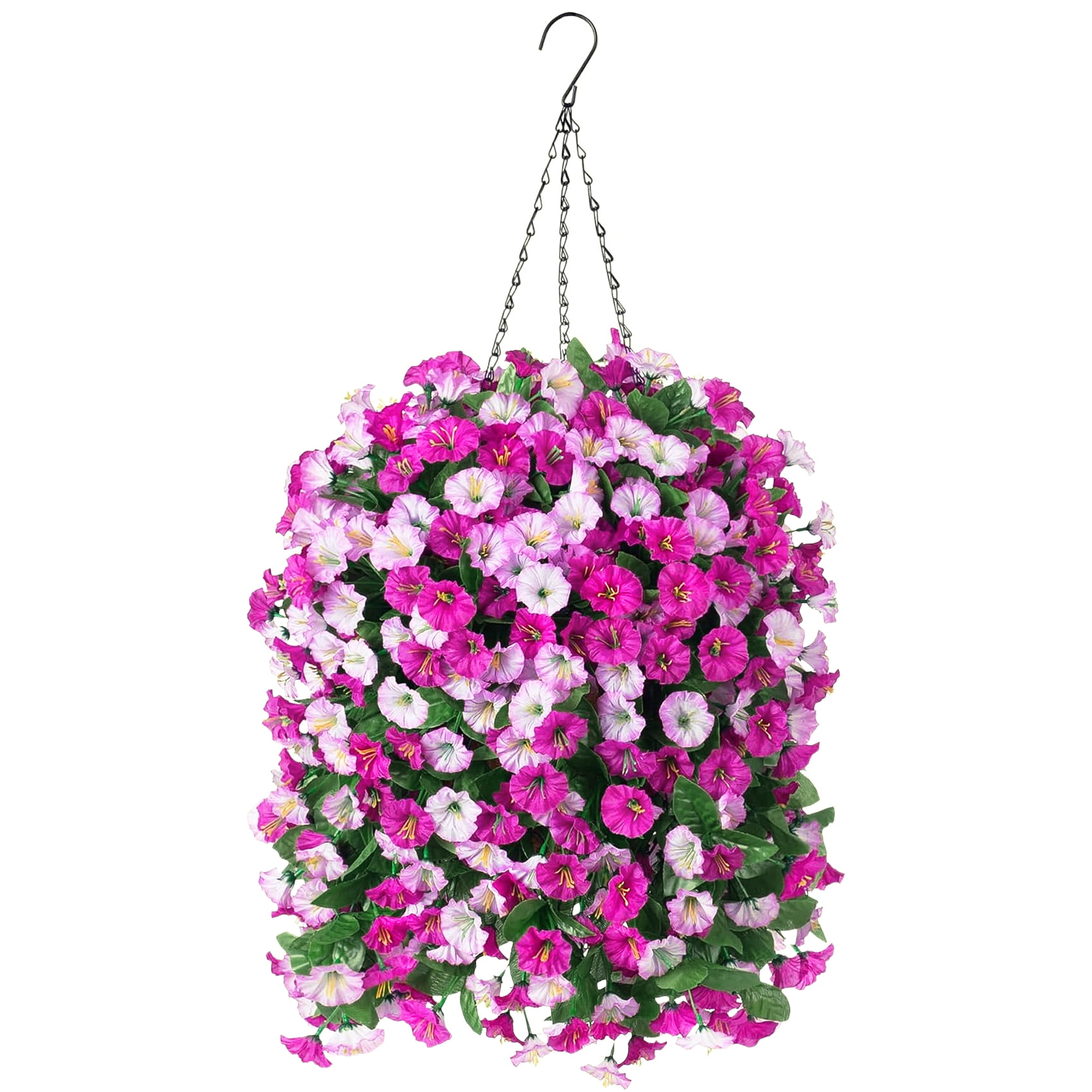 Scidweet Artificial Hanging Flowers Outdoor, 4 Bundles Faux Fake Silk Morning Glory Flowers Plants with Basket for Spring Summer Outside Patio Garden Porch Yard Home Decor