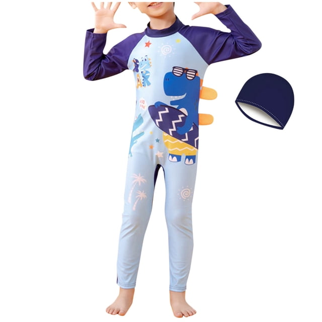 Odeerbi 3-11 Años Trajes de Baño de Manga Larga Con Lycra Para Niños Con Gorro de Baño Traje de Baño de Una Pieza Para Entrenamiento Atlético