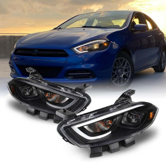AKKON - For 2013-2016 Dodge Dart LED Light Tube DRL   Premium Projector Headlights Black Pair Housing