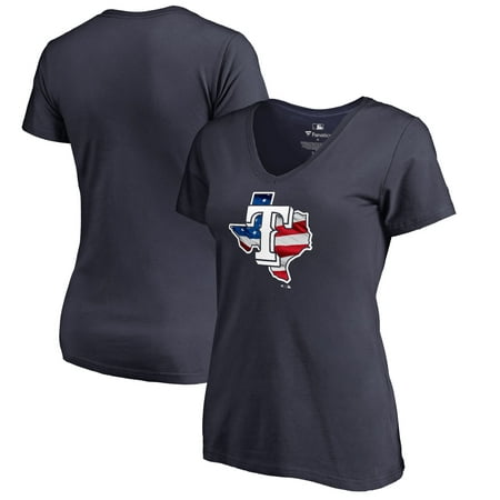 Texas Rangers Fanatics Branded Women's 2019 Stars & Stripes Banner State Plus Size V-Neck T-Shirt -
