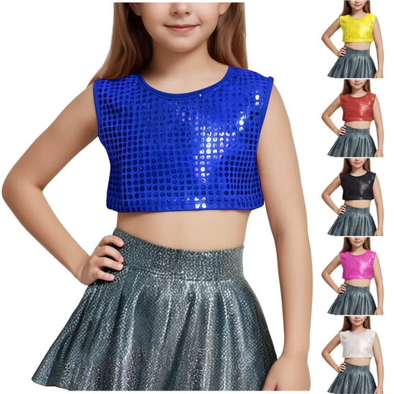 Bixock Summer Tops,Toddler Basic Short Sleeve Tee,Kids Polka Shiny Metallic Short Sleeve Tops for Girls Crew Neck Crop Top Party Performance Holiday Tops