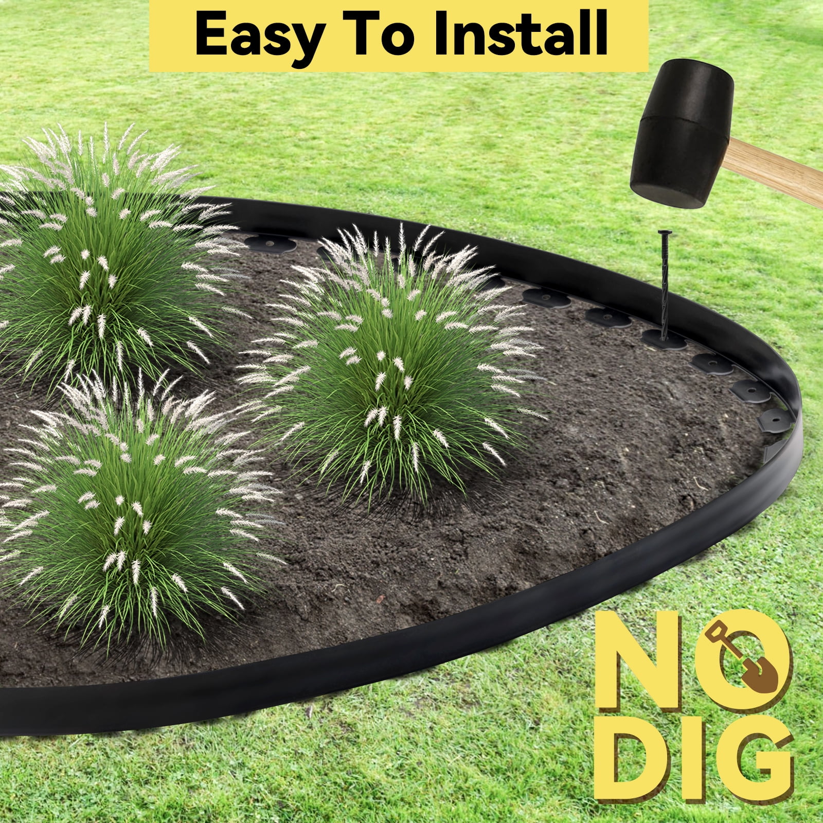 GOTGELIF Landscape Edging 2inch Tall, 40/100ft No-Dig Landscape Edging Border with 50/120 Spikes Plastic Garden Edging for Landscaping
