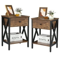 ZENSTYLE Set of 2 End Table Sofa Side Tables with X-Design Metal Frame for Bedroom Home Brown