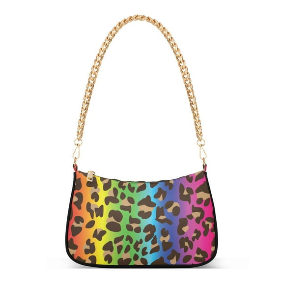 Leopard Print Rainbow Cheetah Womens Chain Shoulder Bag Tote Handbag Clutch Hobo Purse with Zipper for Travel Casual