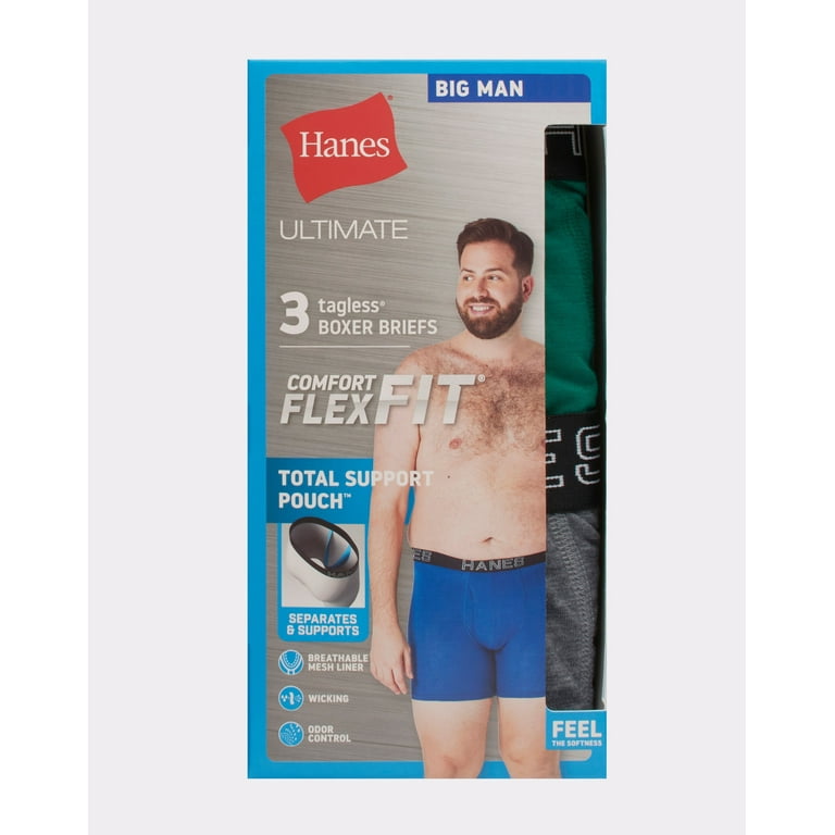 Hanes Ultimate Total Support Pouch Big Men’s Boxer Brief Underwear,  Assorted, 3-Pack ( & Tall Sizes) 4XB